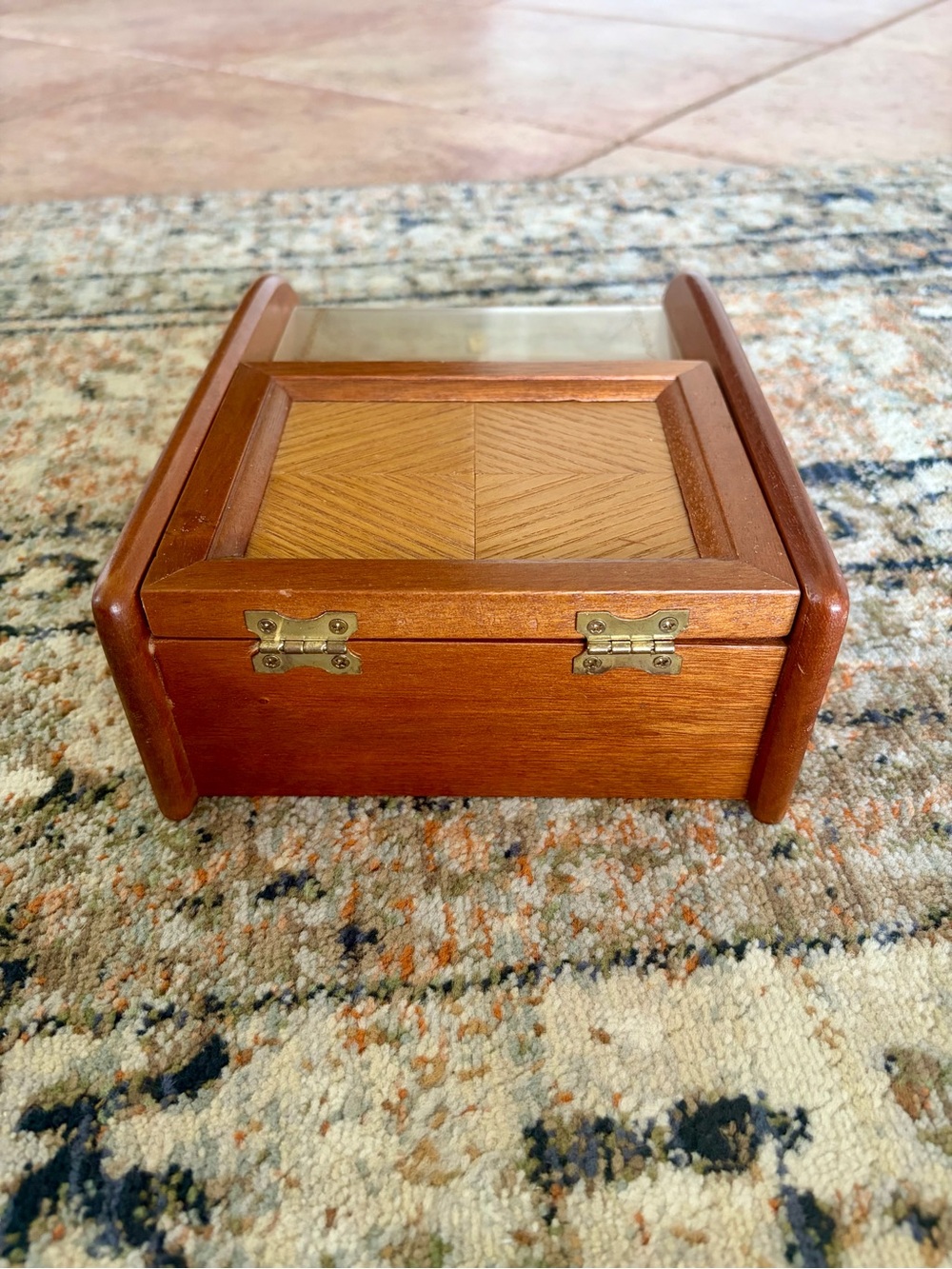Vintage London Leather Wooden Jewelry Box Dresser Valet Parquet Inlay - Picture 6 of 11